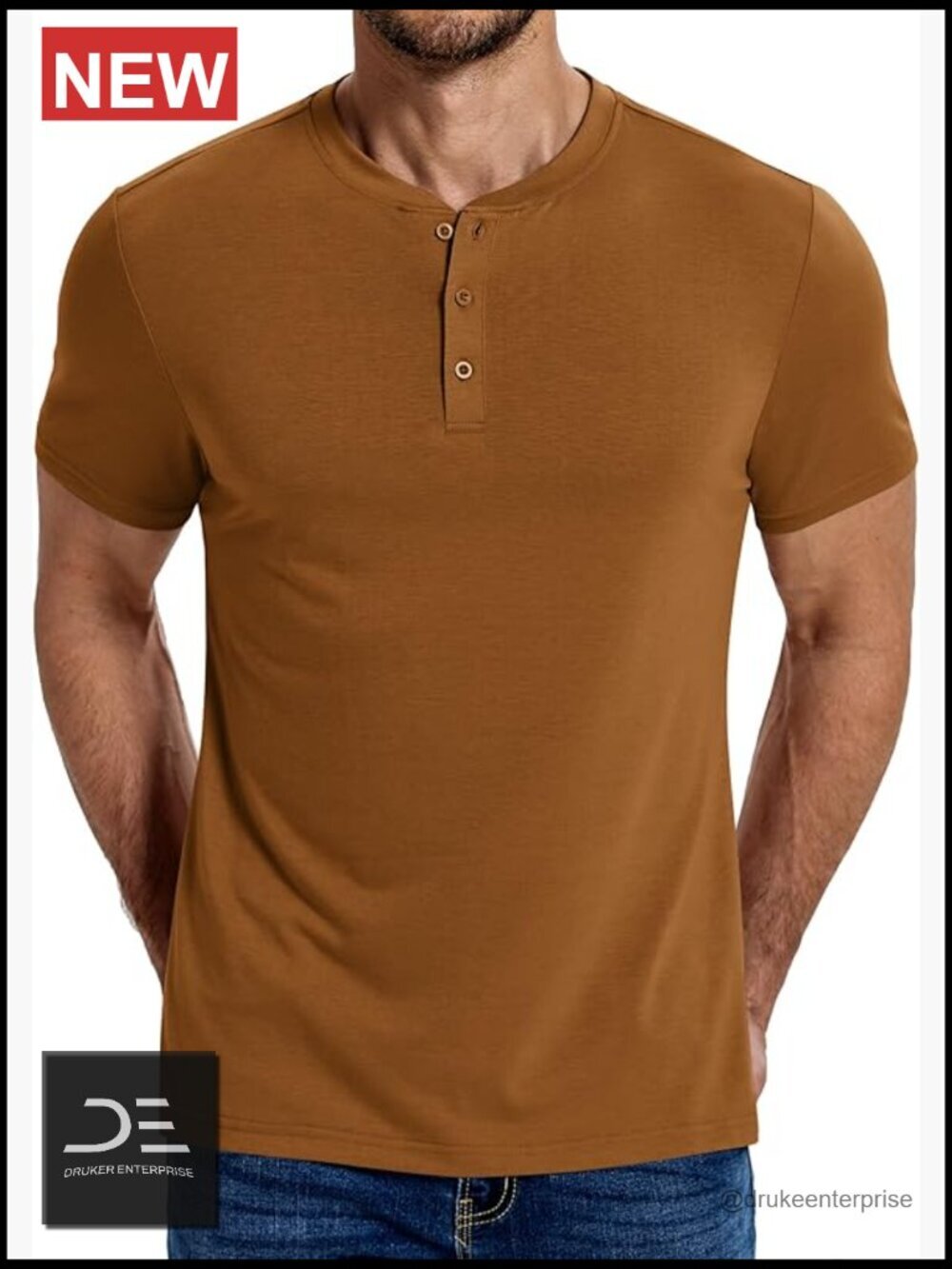 Men's Cotton Short Sleeve Henley T-Shirt Lightweight Stretch Regular Fit